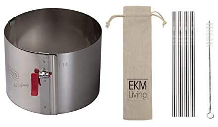 Lares 6016 Tortenring mit Klemmhebel klein Ø ca. 10-18 cm + Gratis 4er Set EKM Living Edelstahl Trinkhalme