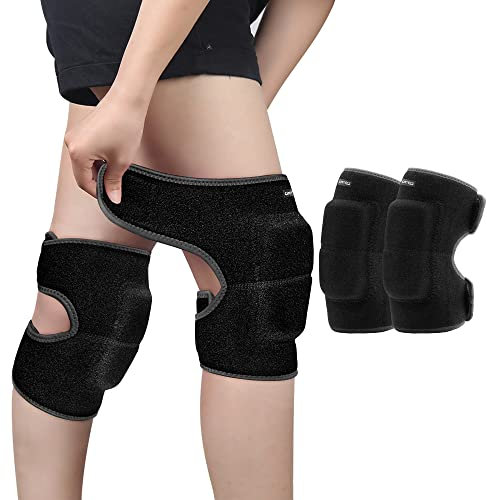 ONTYZZ Kinder Knieschützer Jungen Mädchen Einstellbar Weich Knieschoner mit Verdickten SBR Pad Guard Kniepolster für Downhill Radfahren Tanzen Volleyball Krabbeln Sport Kniebandagen Schwarz/L