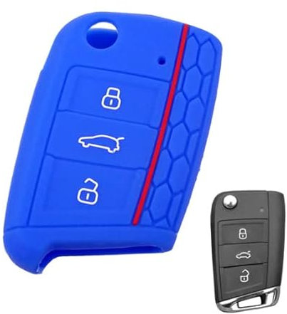 Coque de clé compatible avec Volkswagen Golf Polo Tiguan T ROC T CROSS Passat Silicone Caoutchouc 3 Touches Porte-clés Coque Souple Protection Télécommande Voiture (bleu)