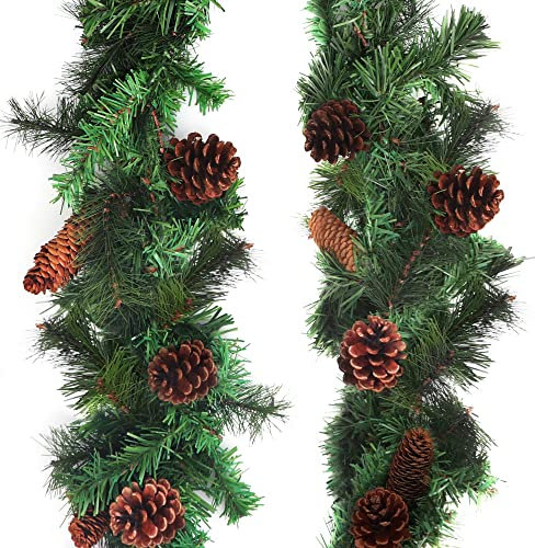 Guirnalda Navidad - 1.8M Guirnalda Verde Navidad con 12 Piñas de Pino Colorado - Guirnalda Navidad Chimenea, Escaleras, Pasamano, Interior, Decoración Hogar Fiestas - Guirnalda para Arbol de Navidad