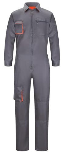 Yukirtiq Men's Work Wear Boilersuit Coverall with Multi Pockets Heavy Duty Polycotton Overall Trousers Mechanics Boiler Suit, Grey, XL