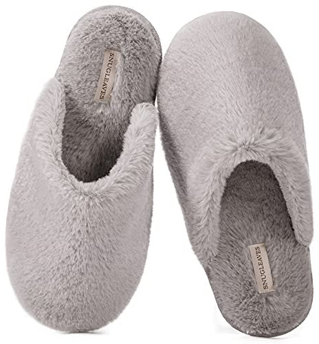 Snug Leaves Damen Flauschige Hausschuhe mit Kunstfell und Memory Foam, Sexy und Klassische Pantoffeln Grau,40/41 EU