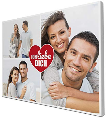 wandmotiv24 Leinwandbild 260 g/m ² - Foto-Collage mit 3 Fotos - Fotogeschenk Freund und Freundin zum Jahrestag - Kunstdruck querformat 40x30cm (BxH) - Ich Liebe Dich - M0026