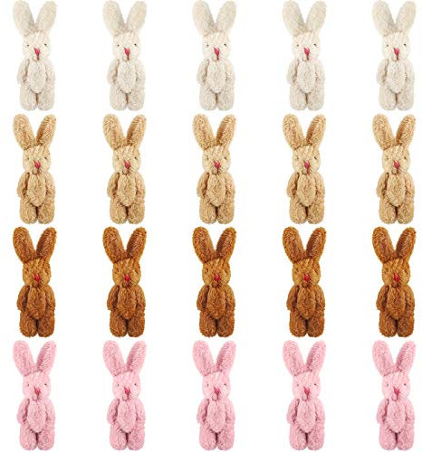 Sumind 20 Mini Lapins en Peluche Poupée de Petit Lapin Commun de 2,4 Pouces Lapin en Peluche Doux Jouets pour Pâques Anniversaire Gâteau Mariage Cadeaux de Fête, Marron Clair, Beige, Marron, Rose