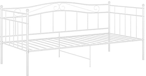 vidaXL Schlafsofa Bettgestell Tagesbett Metallbett Bettsofa Einzelbett Bett Gästebett Sofabett Sofa Couch Jugendbett Weiß Metall 90x200cm