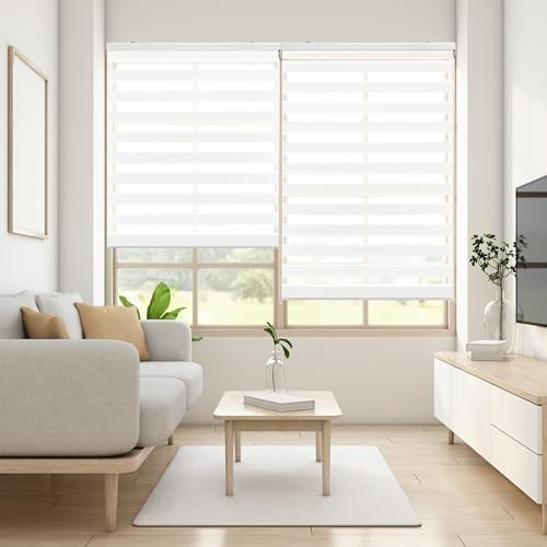 Blindecor Lira doppelrollo - duo rollo tag und nacht Weiß - 90 x 180 cm (Breite x Länge) | Stoffgröße 87 x 175 cm | Fensterrollo zebra