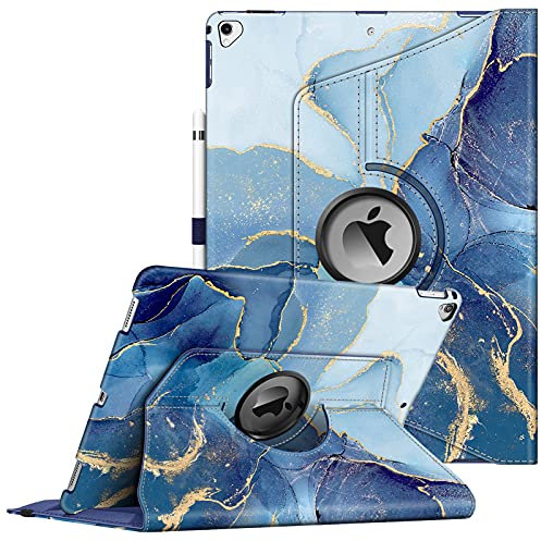 FINTIE Coque Compatible avec iPad Pro 12.9 Pouces 2ème / 1ère Génération (2017/2015) - Etui Rotation 360° Housse Sommeil/Réveil Automatique, Marbre Océan