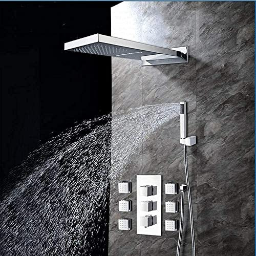 ZHTY Regenduschkopf Luxus Wandmontierte quadratische Messing Wasserfall Duschset Neue Badezimmer Dusche mit Griff