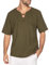 COOFANDY Herren Leinenhemd Kurzarm Hemd Freizeithemden Hippie Sommerhemd Yoga Shirt Henley Shirt Kurzarmhemd Sommer Shirt Strand Freizeit T-Shirt Armeegrün S