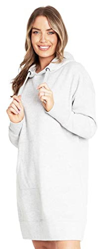 CityComfort Hoodie Damen Kleid, Sweatkleid Longpullover für Damen, Oversize Pullover Damen (S, Grau Meliert)