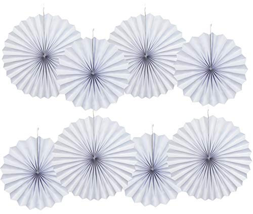 GAKA FAVOR 8er Set Party Deko Weiß Papierfächer,Hängende Papier Fächer Dekoration für Party Hochzeit Geburtstag Festival Weihnachten Event Karneval