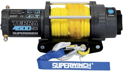 Superwinch Terra 4500SR 1145270 Treuil à tirage Unique UTV/ATV 12 V CC 12 V CC 2041,2 kg avec Guide-câble Hawse, Corde synthétique, télécommande Manuelle, Interrupteur de Guidon