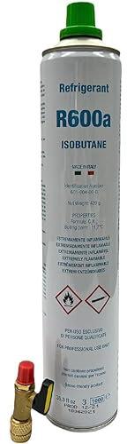 eRicambi, Kit Frigorifero Bombola Ricarica Gas Refrigerante R600A, Contenuto 750 Ml Netto 420 GR, Attacco 7/16 Sae + Rubinetto 1/4 M/F con Guarnizione