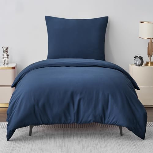 Aisbo Bettwäsche 155x220 2teilig Blau - Bettbezug 155x220 cm 2tlg mit Kissenbezug 80x80 cm, ÖKO-TEX Bettwäsche Set Mikrofaser mit Reißverschluss, Weich und Bügelfrei