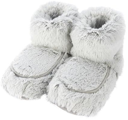 Warmies Mikrowellengeeignete Stiefel, beheizbare Damen-Slipper-Stiefel mit getrocknetem französischem Lavendel, wohltuende Wärme und Komfort, Farbe Marshmallowgrau