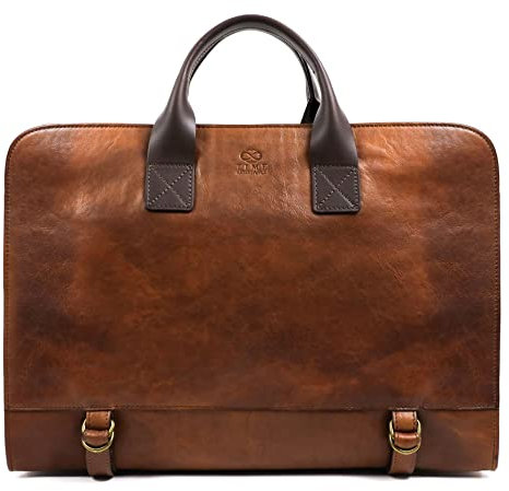 Time Resistance Mallette en cuir pour ordinateur portable, Mallette d'attaché-case, Sacoche pour hommes et femmes (Marron)
