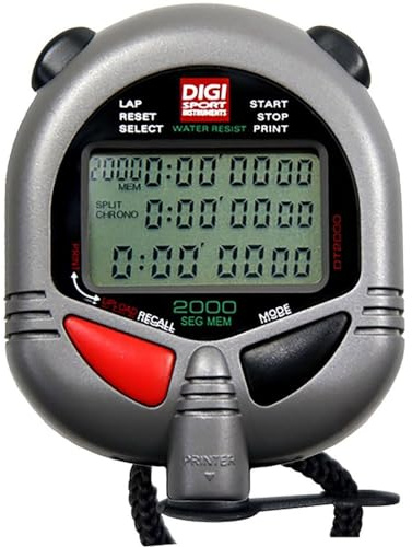 DIGI Stoppuhr DT2000 USB Version | Digital | 3 Zeilen Display | 2000 Speicherplätze | Schlagzahl- & km/h | Uhrzeit & Datum | Dualtimer | Druckpunktmechanik | Spritzwasserfest