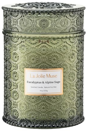 LA JOLIE MUSE Eucalyptus & Alpine Sage | Eucalyptus, Lavender & Sage Candle for Home Cleansing | 19 oz Wooden Wick | Natural Soy Wax | 90 Hours Burn | Candle for Relaxation