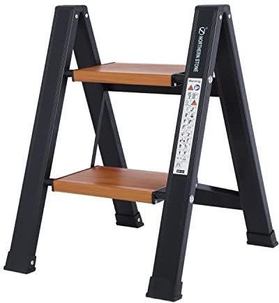 EPROSMIN 2 Step ladders Lightweight Folding Aluminum Alloy Step Stool with Anti-Slip Wide Tread for Household, Office, Painting, Decorating, Electricians, Black (2 Step - Black)