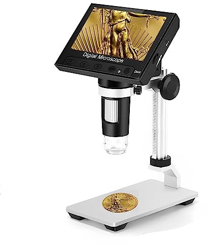 Ninyoon Microscope numérique DM4 avec écran LCD 4,3 Pouces, 50-1000X Microscope à pièces pour Les pièces erronées, loupe USB Micro Scope avec Support Haut 8 lumières LED réglables pour Windows View…