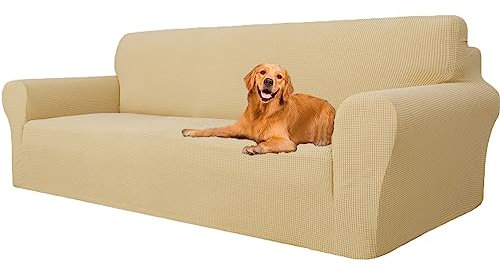 YSTELLAA Superelastischer Sofabezug Sofabezug Kratzfester Sofabezug für Hunde und Katzen Wasserdichter und Antifouling-Sofabezug(BEIGE, 4SITZER(233CM-293CM))