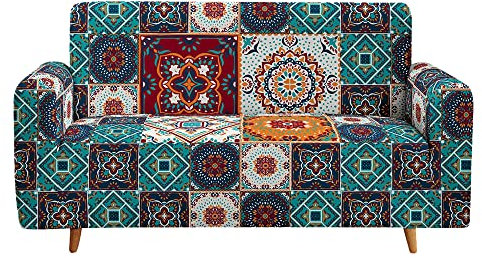 Highdi Mandala Sofabezug Sofaüberwürfe für 1/2/3/4 Sitzer, Böhmen Armlehnen Sofa Cover Elastisch Stretch Antirutsch Sofa Cover Sofahusse Couchbezug Möbelschutz (3 Sitzer,Türkis)
