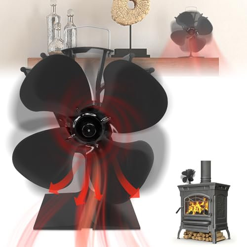 YARDIN Ventilador de estufa con energía térmica, sin electricidad, estufa silenciosa con 4 hojas, para estufas de leña, estufas y chimenea