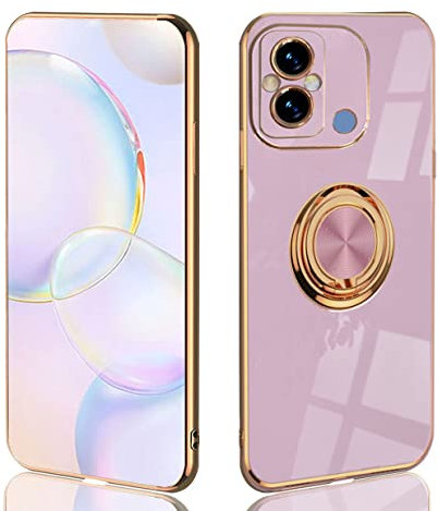UPLAI Stilvoll Hülle für Xiaomi Redmi 12C / Xiaomi Redmi 11A, Slim Stoßfest Galvanik-Design Handyhülle Case mit Ringhalter, Sanft TPU Silikon Bumper Schutzhülle Cover.Violett