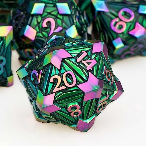 ORIFANTOU 7-teiliges DND-Würfel-Set aus Metall mit Box, Debris RPG rote D- und D-Würfel für die Verwendung mit D&D-Tischspielen, Rollenspiel, polyedrisches Würfel-Set D20, D12, D10, D8, D6, D4