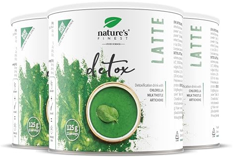 Nature's Finest Detox Latte, Getränkepulver 375 g (3er Pack) | Grüner Latte mit Chlorella (5 %), Mariendistel- & Artischockenextrakt auf Bio-Reisdrink-Basis - vegan