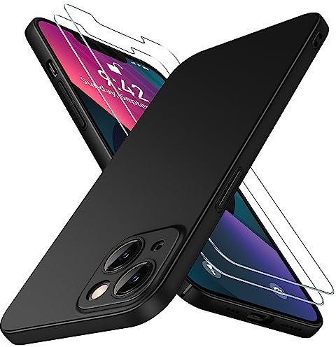 Natiiozie Ultra Dünn Kameraschutz Handyhülle Kompatibel mit iPhone 13 Mini Hülle mit 2 Stück Schutzfolie, Hart Slim Leicht Matte Case Kratzfeste Anti-Fingerabdruck Schutzhülle - Schwarz