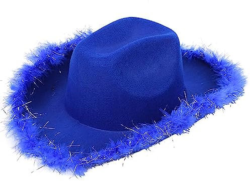 Qtinghua Weiß/Rosa Cowboyhut für Damen, flauschiger Federbesatz, Halloween-Kostüm, Cowgirl-Hut für Cosplay, Fasching, Party, Rollenspiel, Cosplay, Geburtstagsparty (Marineblau, Einheitsgröße)