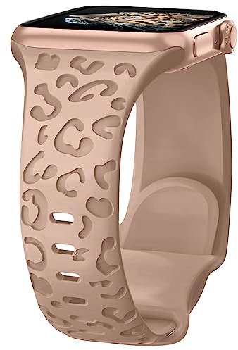 Towsnails Compatible with Apple Watch Straps 44mm 42mm 45mm 46mm 49mm, Leopard Print Silicone Sport Band Replacement Straps for Apple Watch Series 11 10 9 8 7 6 5 4 3 2 1 SE SE3 Ultra 3/2/1 - Milk Tea