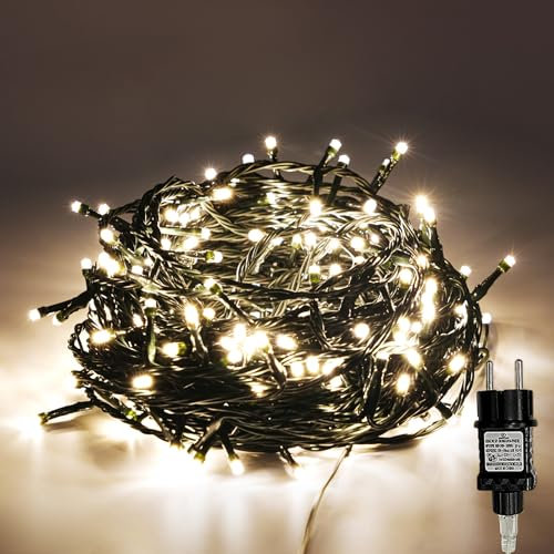 Gresonic 100/200/300/400er Led Lichterkette Strombetrieben mit Stecker Außen und Innen für Hochzeit Weihnachten Party Warmweiß (Grünen Kabel, 300LED)