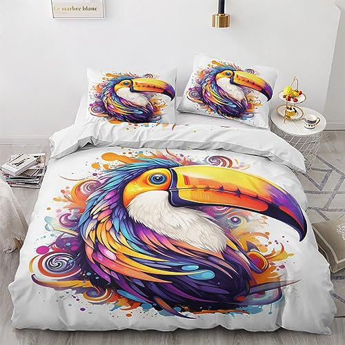 GEDAEUBA Sommer Bettwäsche 135x200 Tukan - Vogelmotiv Bettbezug 135 x 200 2er Set, Wendebettwäsche und Kissenbezug 80x80, Weiche & Atmungsaktive Mikrofaser Bettwäsche-Sets mit Reißverschluss