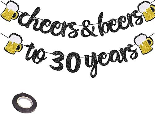 ENLACE 30. Geburtstag Deko Schwarz Gold Banner - Girlande für Männer und Frauen - Cheers to 30 Years - Happy Birthday