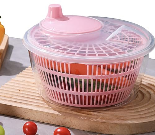 Tuzsocr Essoreuse à Salade,Couverts à Salade Grande Capacité (3L),essoreuse à Salade à manivelle,Essorage Facile et Rapide,avec passoire et saladier,pour Laver et sécher Les Fruits légumes (Rose)