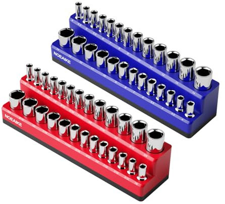 NOEAIKE 1/4 Inch Magnetic Socket Organizer, 2-Pack Metric & SAE Socket Holder Set, 52 Pcs Standard & Deep Size Sockets