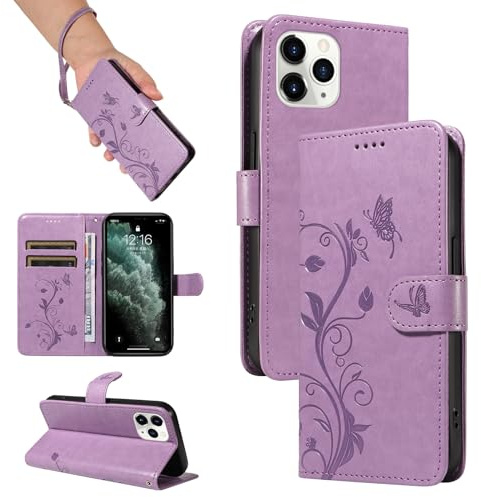 SRISHP Hülle für iPhone 11 Pro Hülle, Premium PU Leder Handyhülle mit Band, Magnet Flip Case für iPhone 11 Pro, Violett