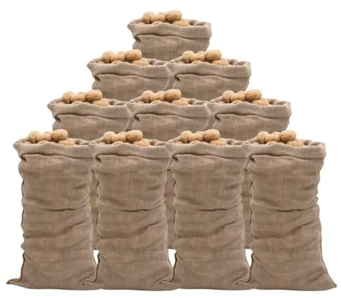 vidaXL Natural Jute Sacks - Eco-friendly Burlap Hessian Bags for Food Storage, Plant Protection and Decor - 65 x 135 cm - Set of 10