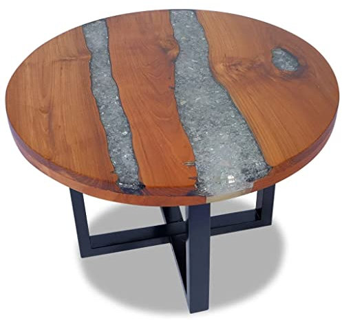 WEMYUFURN Couchtisch Teak Harz 60 cm, Couchtisch, Wohnzimmertisch, Beistelltisch - für Wohnzimmer und Büro - Mittelpunkt für Ihr Zuhause