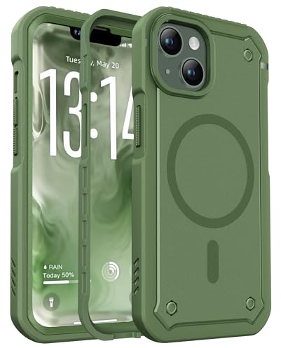 ORETECH Magnetic for iPhone 13 Case - 25FT Drop Proof, Matte Army Green | 2x 9H Screen Protectors. MagSafe Compatible. Mil-Grade Protection. 360° Rugged Armour.