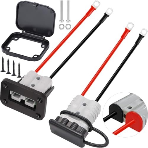 DAOKAI Batterieanschluss 50A 600V Akku Steckverbinder Schnellanschluss Stecker 10 AWG O-Ring 40cm Kabel Ladestecker Quick Connect Batterie für Winch oder Trailer, Auto - 2er-Pack