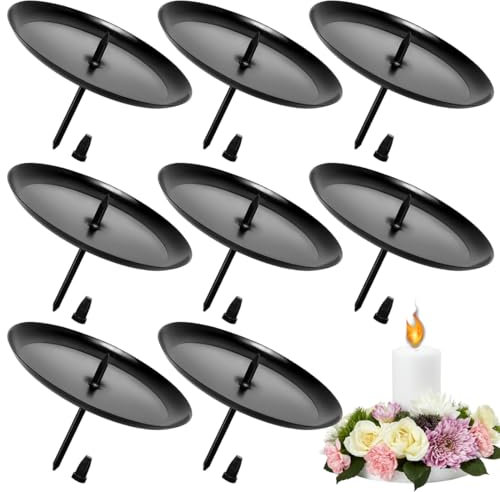 Adventskranz für Kerzenhalter, 8 Stück Kerzenhalter mit Kurzem, Ø 6 cm Schwarz Adventskerzenhalter Metall Kerzenleuchter mit Dorn, für DIY Adventskranz Deko Weihnachten Kerzenteller