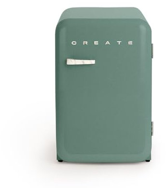 CREATE / RETRO FRIDGE 83.5 MARBLE/Kühlschrank in Salbeigrün, Griff Marmor / 98W, niedriger Verbrauch, 2 Ablagen, Temperaturregler, Flaschenhalter, 56x54x84cm