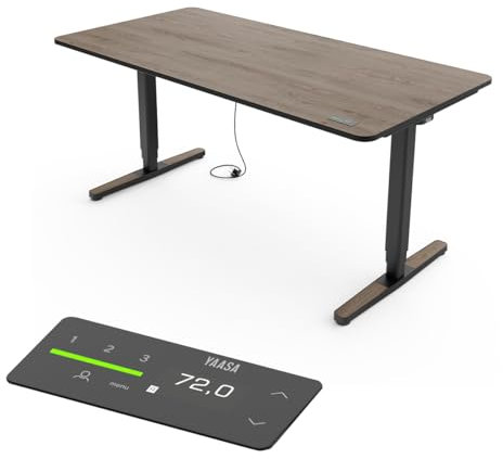 Yaasa Desk Pro Elektrisch Höhenverstellbarer Schreibtisch Eiche dunkel/Schwarz 160 x 80 cm – Ergonomischer Schreibtisch mit Abgerundeter Tischplatte & ErgoTouch-Display – Traglast 120 kg