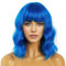Aweisile Kurze Blau Perücke für Frauen Kurze Gewellte Lockige Flache Pony Bob Perücke Kurze Lockige Vollknall Frauen Wellig Bob Perücke Short Bob Deep Blue Wellige Perücken mit Pony für Alltag Party