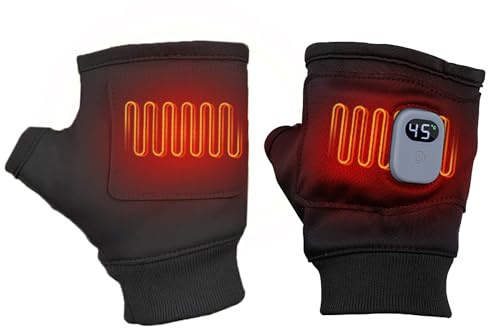 USB Heated Gloves for Men Women, Electric Heating Hand Warmers Half Finger Mittens, Touchscreen Thermal Laptop Gloves for Indoor Outdoor Winter Gift (Black)