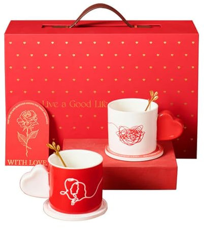 CAPIJIONG Juego de tazas de cerámica creativas de 300 ml para parejas, para el hogar, desayuno, leche, café, taza de pareja