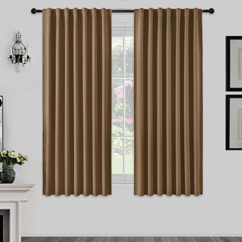 Joydeco Vorhänge mit Verdeckten Schlaufen 2er Set,H 200 x B 140 Braun Verdunkelung Blickdicht Vorhang Stangendurchzug Gardinen Blackout Curtains Schlafzimmer Wohnzimmer